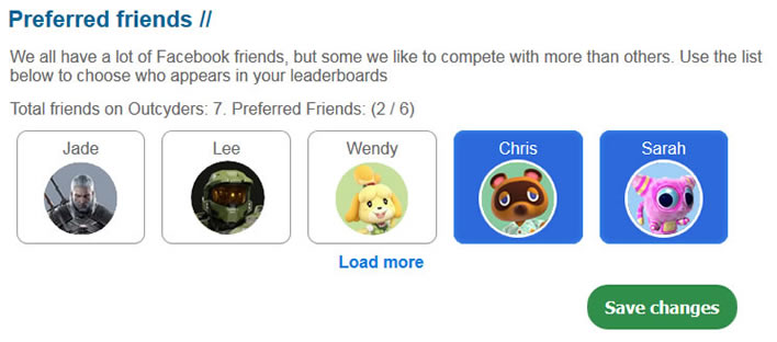 The preferred friends box on the Outcyders user page